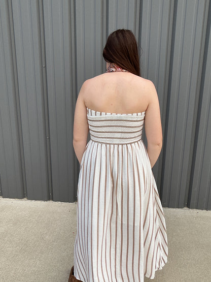 Cabana Stripe Midi Dress - Brown