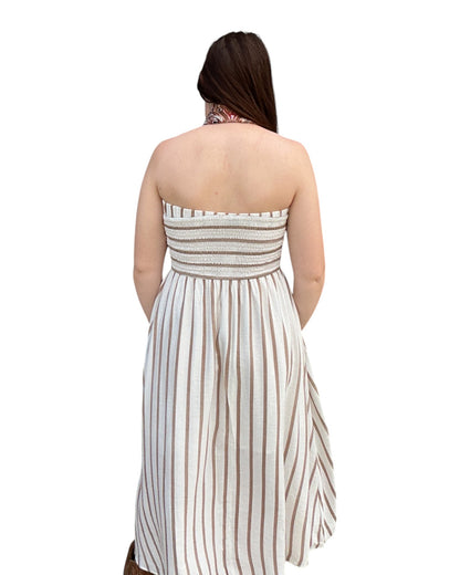 Cabana Stripe Midi Dress - Brown