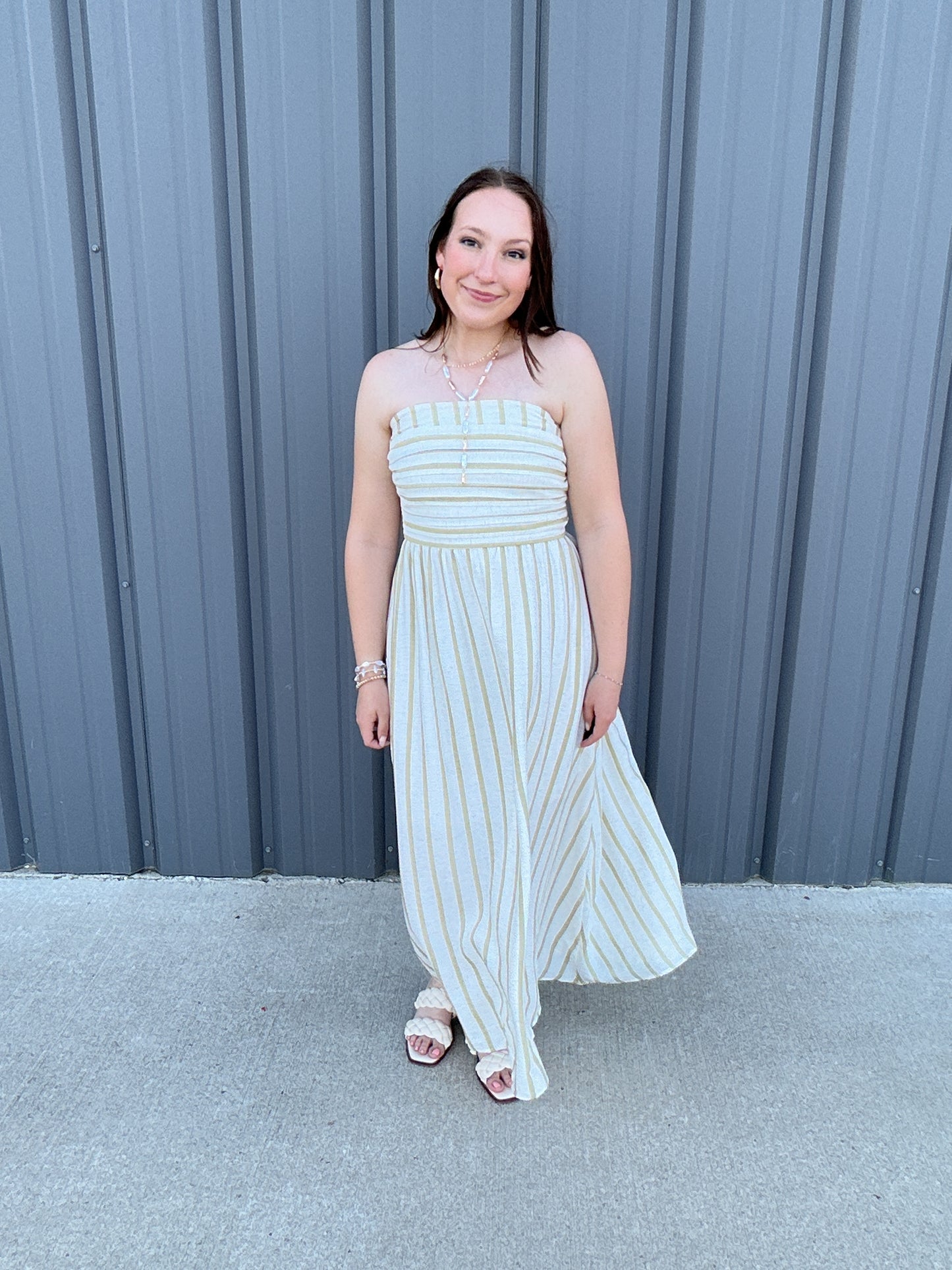 Cabana Stripe Midi Dress - Olive