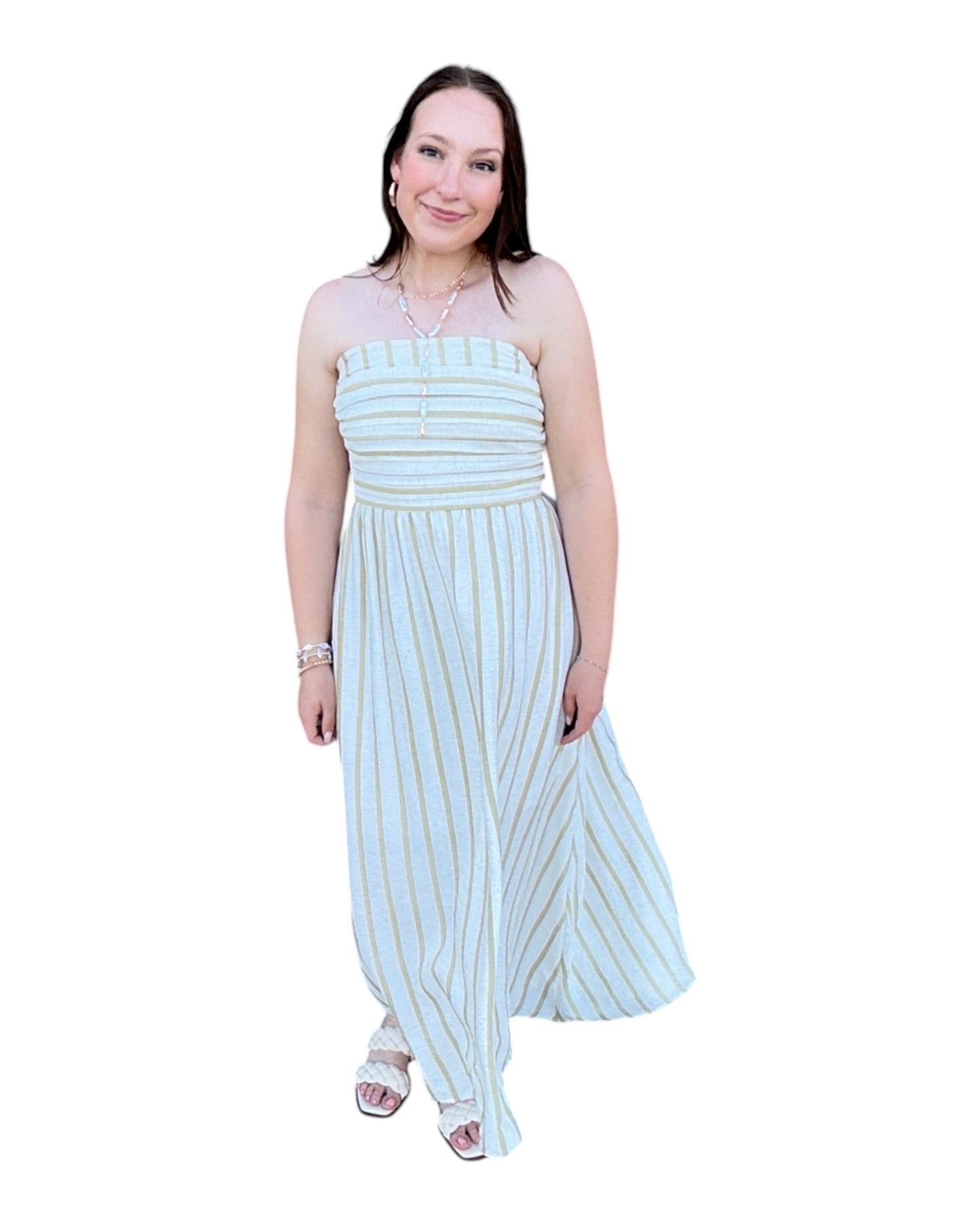 Cabana Stripe Midi Dress - Olive