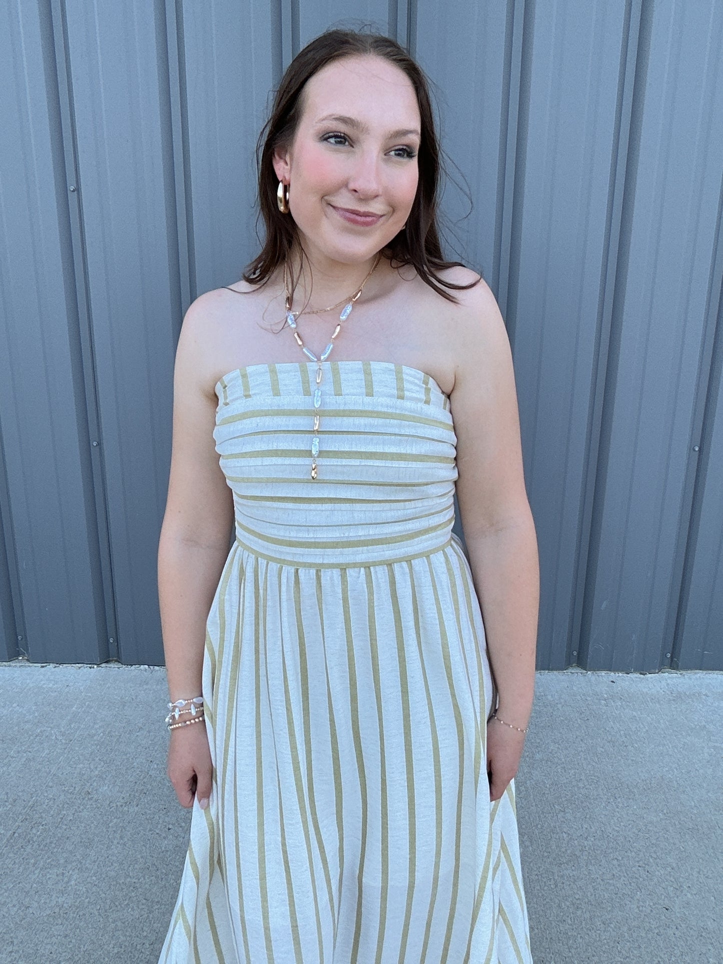 Cabana Stripe Midi Dress - Olive