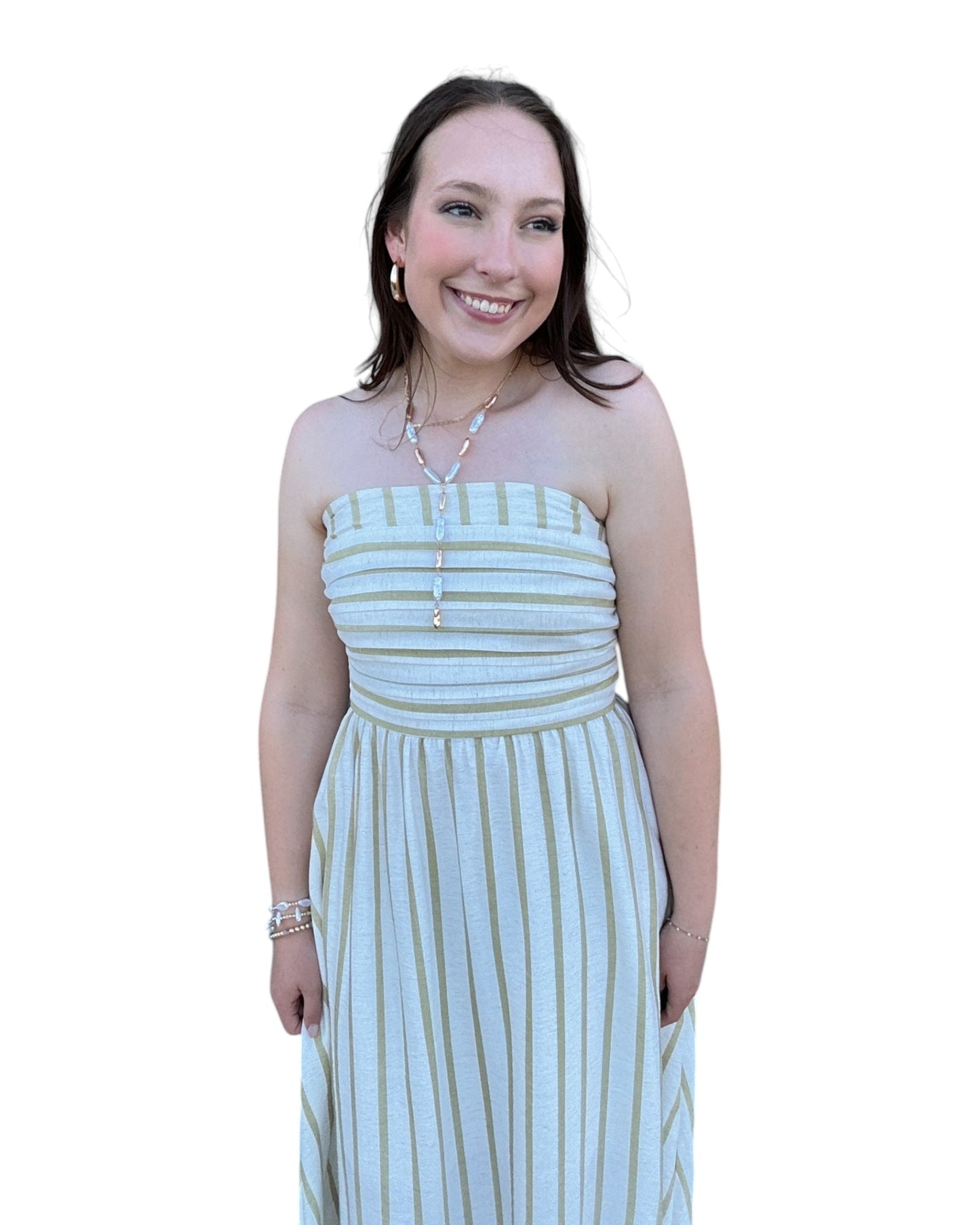 Cabana Stripe Midi Dress - Olive