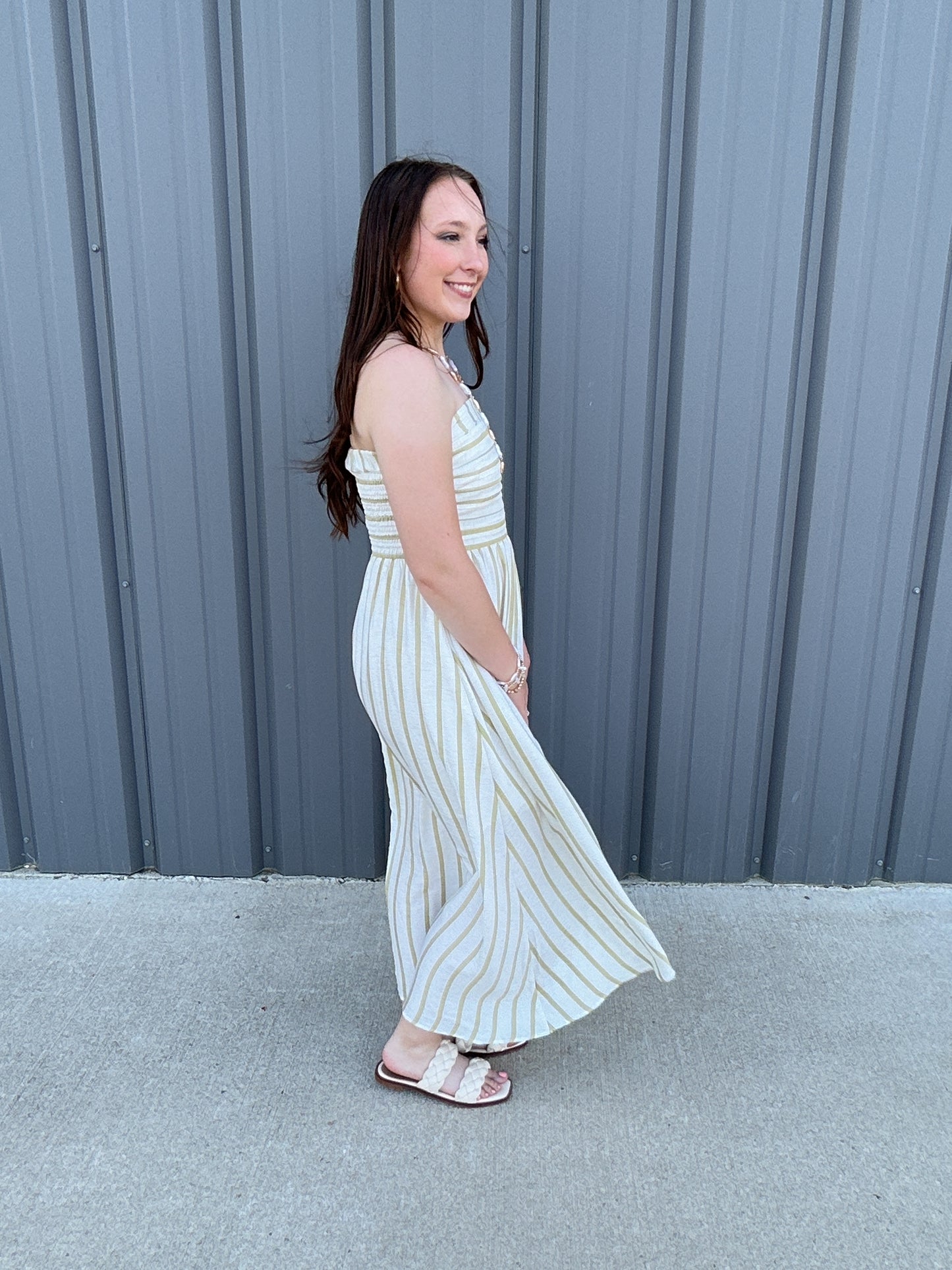 Cabana Stripe Midi Dress - Olive