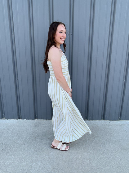 Cabana Stripe Midi Dress - Olive