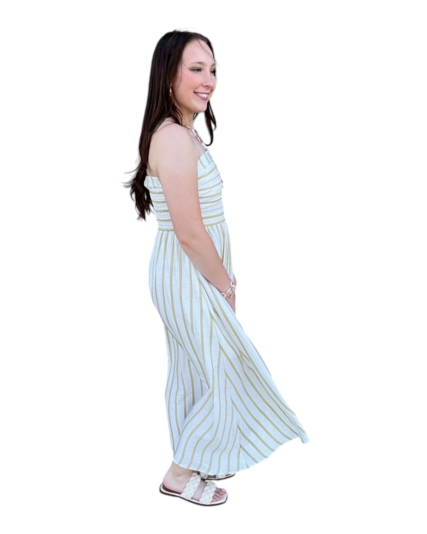 Cabana Stripe Midi Dress - Olive
