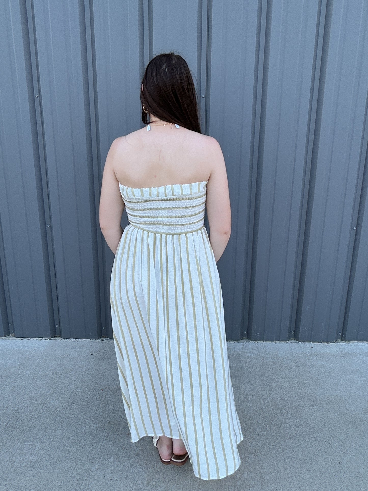 Cabana Stripe Midi Dress - Olive