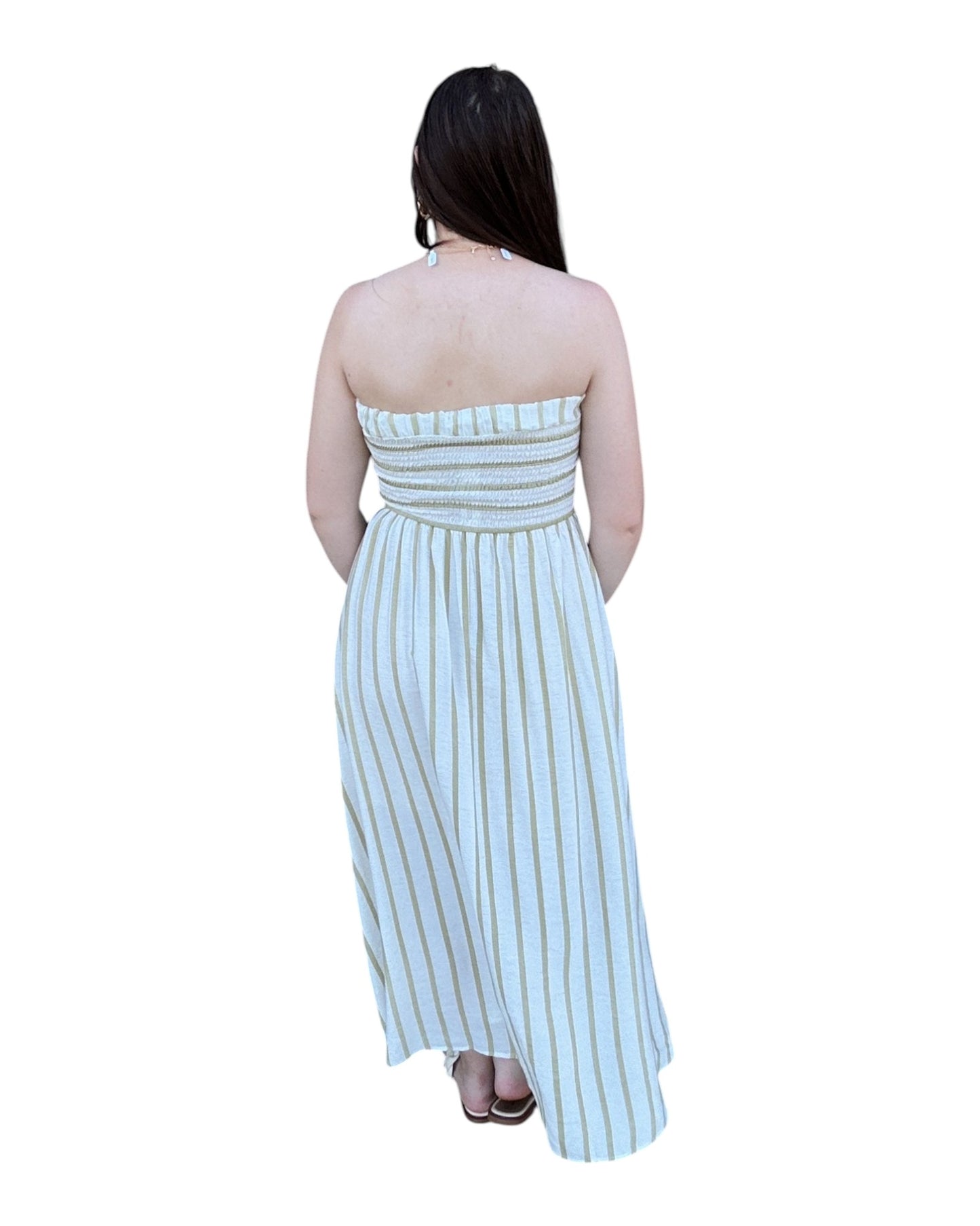 Cabana Stripe Midi Dress - Olive