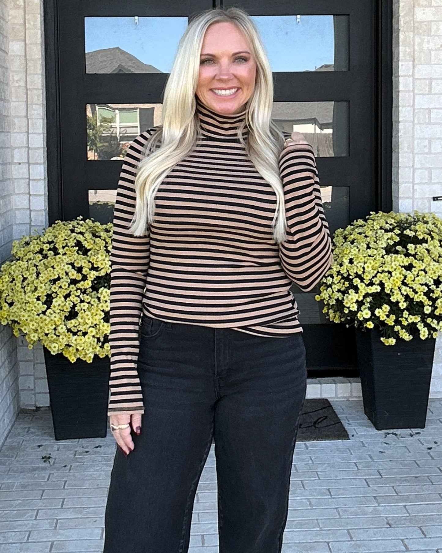 The Lineup Turtleneck – Taupe Stripe