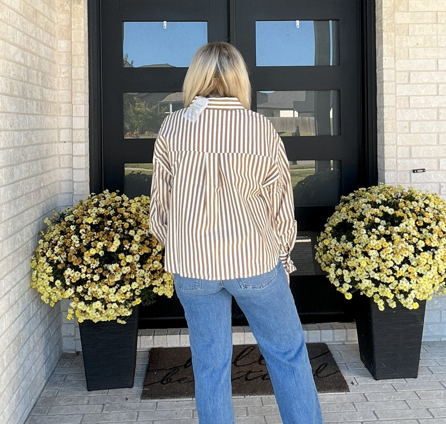 Cider Stripe Ruffle Blouse - Brown