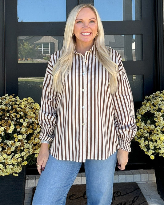Maple Stripe Button Down - Brown