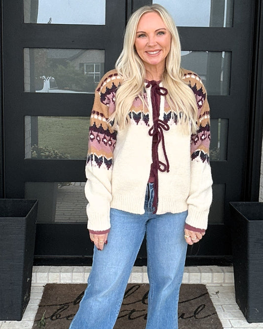 Mulberry Charm Tie-Front Cardigan