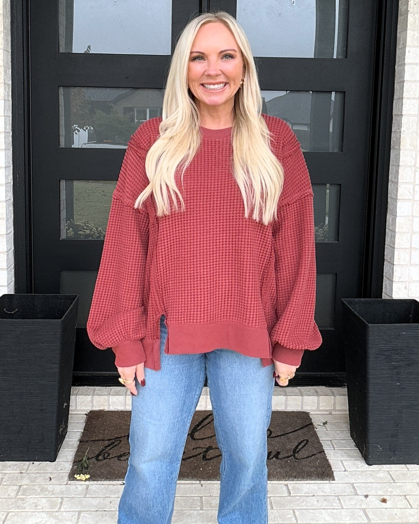 Mulled Wine Waffle Knit Top