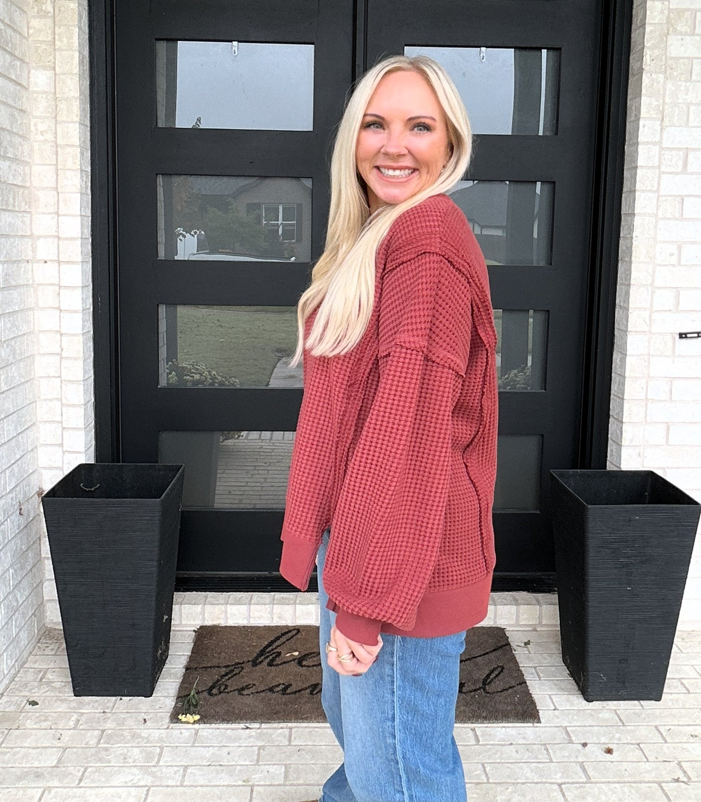 Mulled Wine Waffle Knit Top