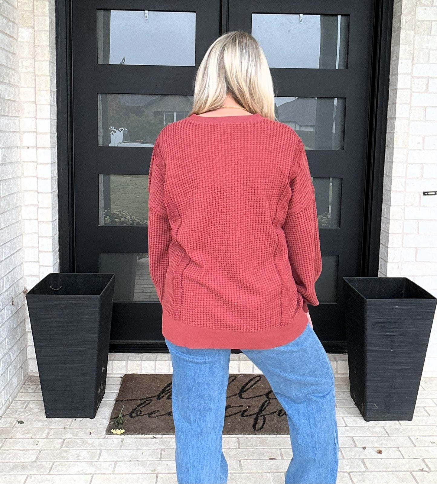 Mulled Wine Waffle Knit Top