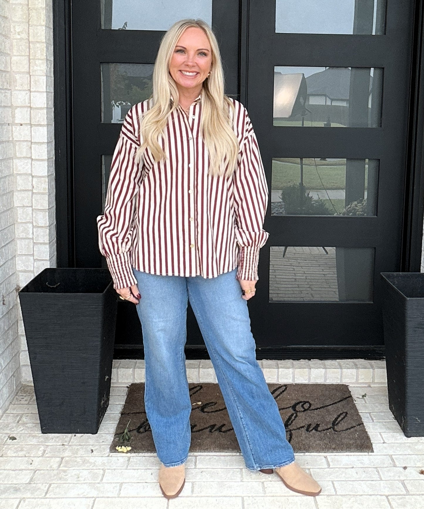 Maple Stripe Button Down - Burgundy