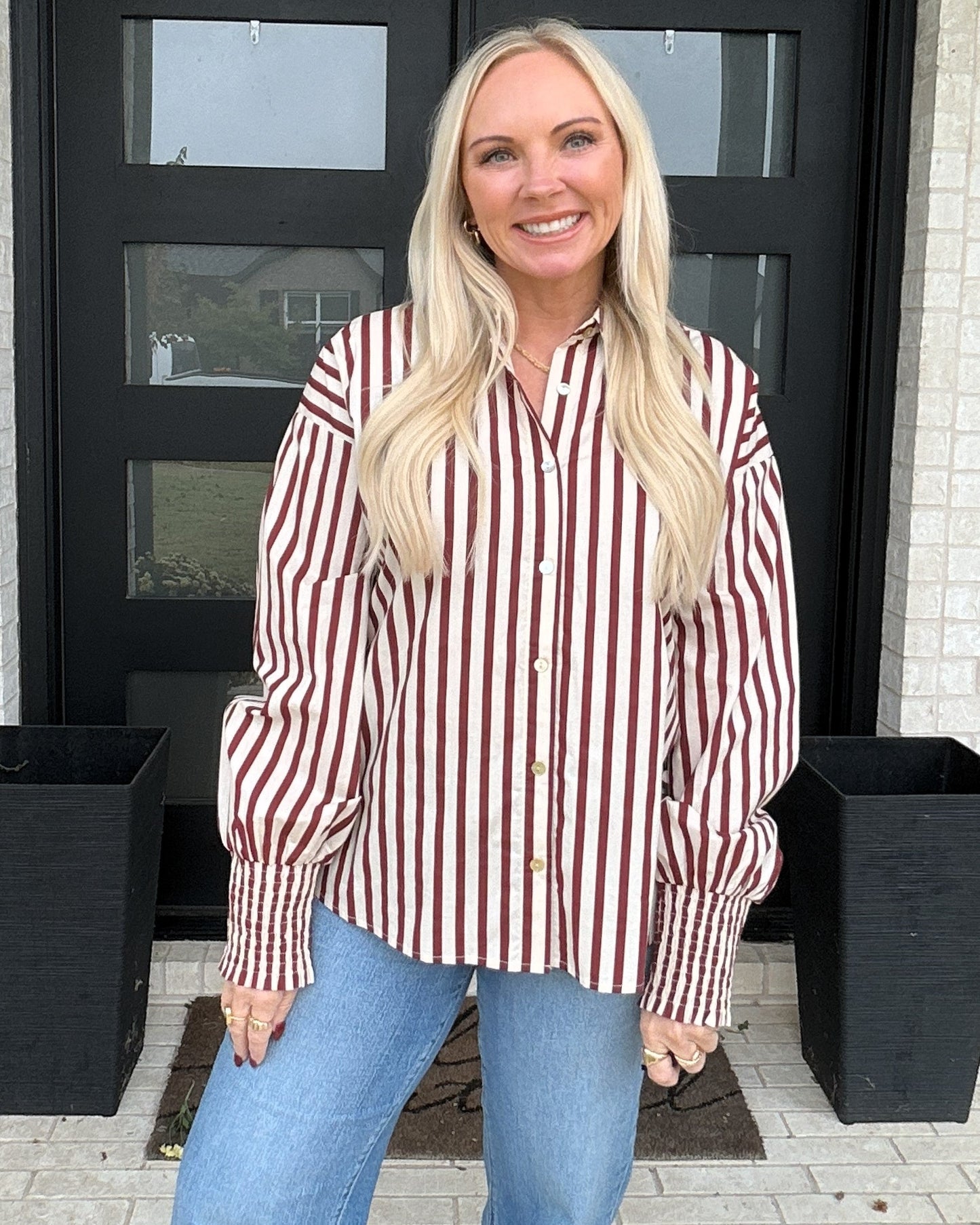 Maple Stripe Button Down - Burgundy
