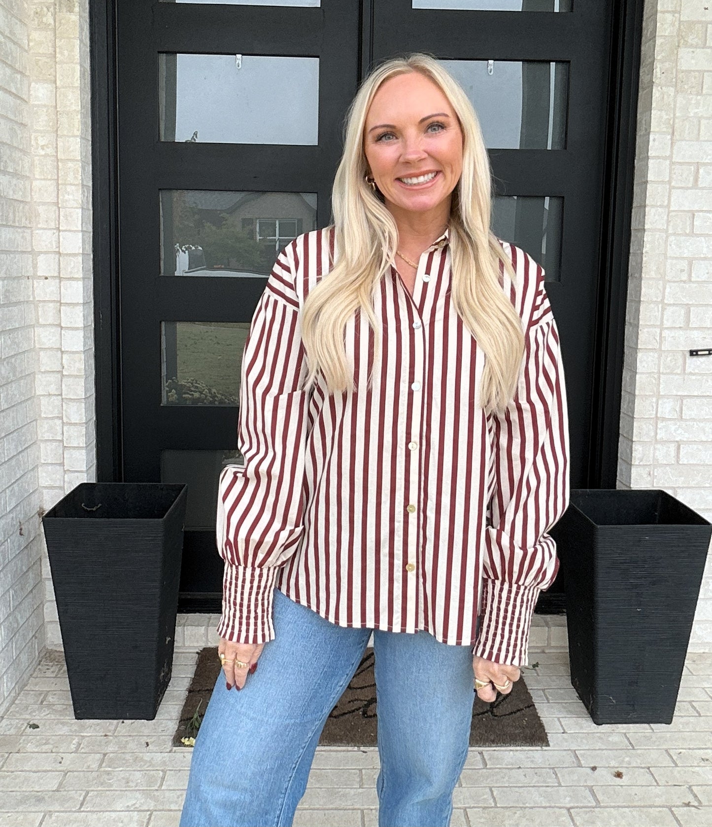 Maple Stripe Button Down - Burgundy