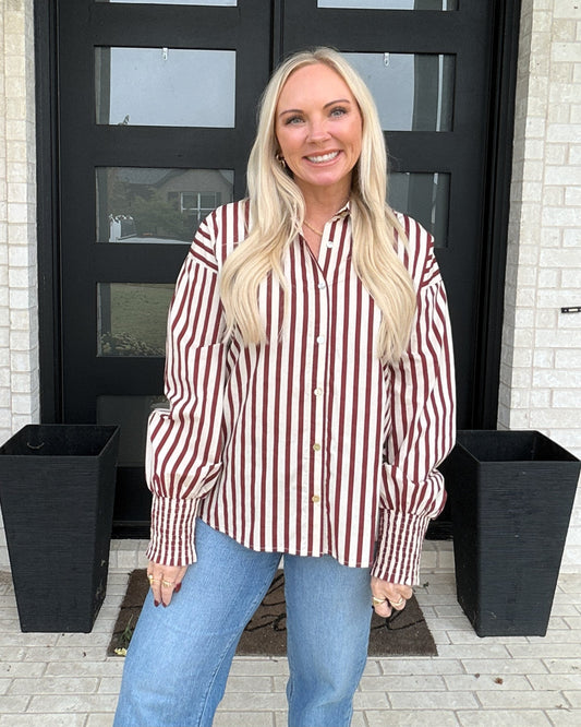 Maple Stripe Button Down - Burgundy