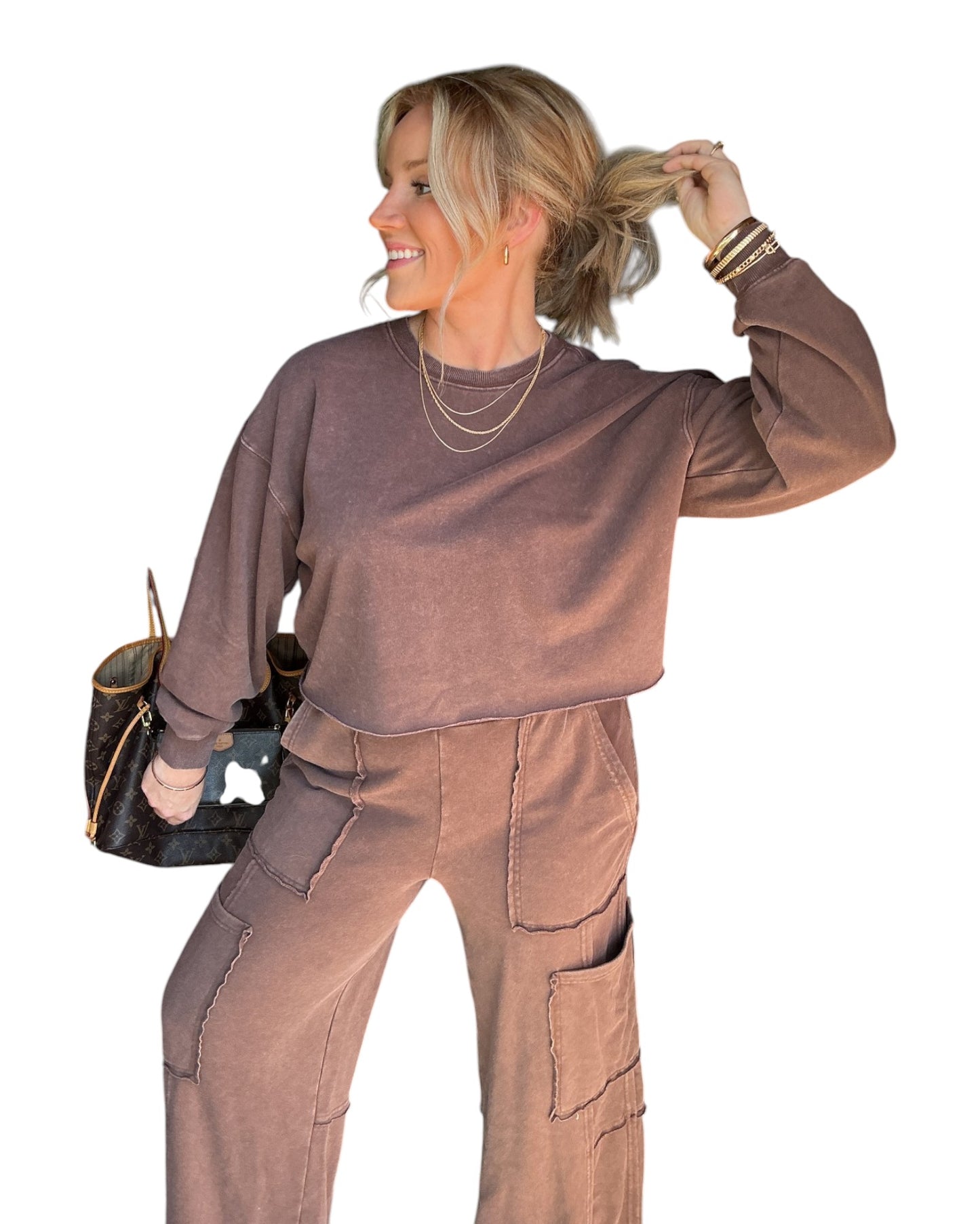 Mineral Wash Raw Hem Sweatshirt - Dark Brown