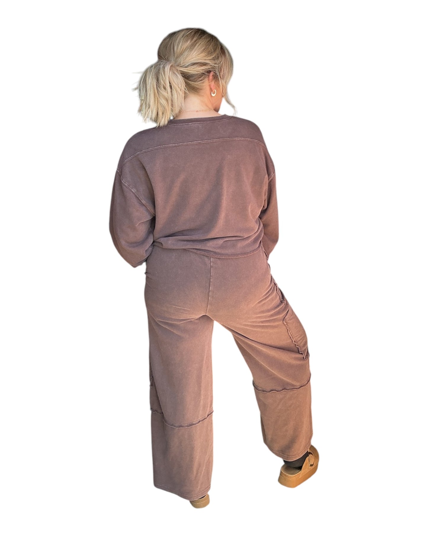 Mineral Wash Wide Leg Cargo Pants - Dark Brown