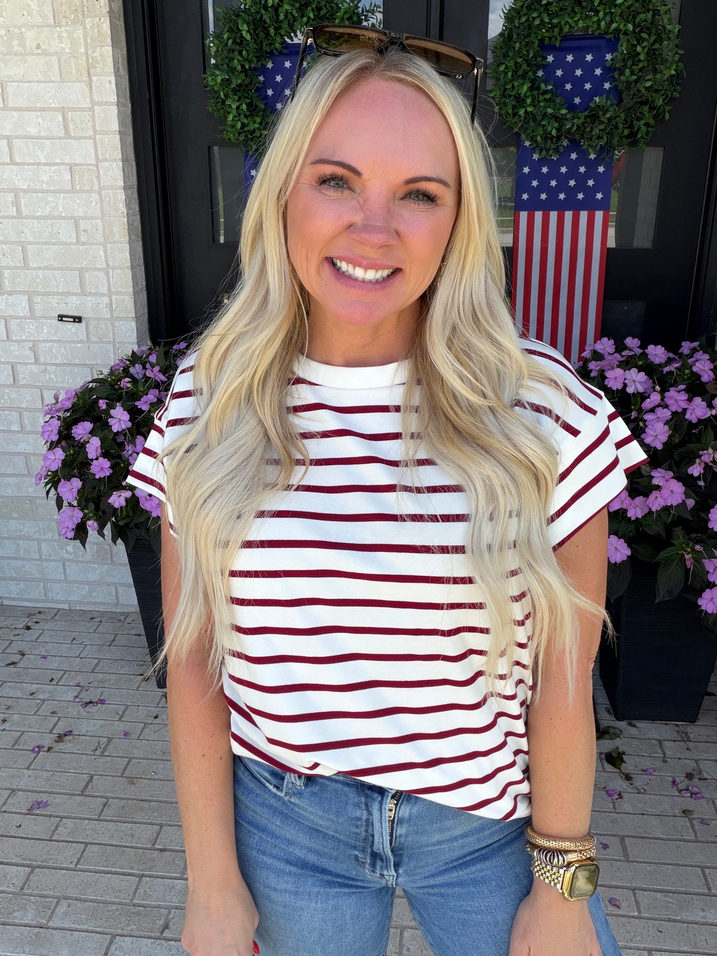Burgundy & Cream Stripe Tee