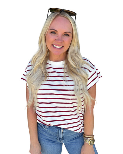 Burgundy & Cream Stripe Tee