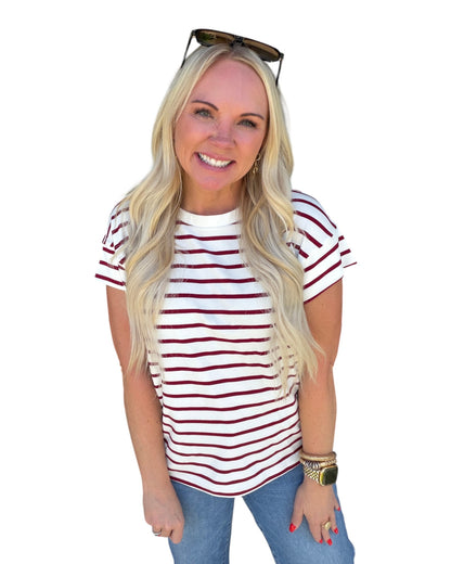 Burgundy & Cream Stripe Tee