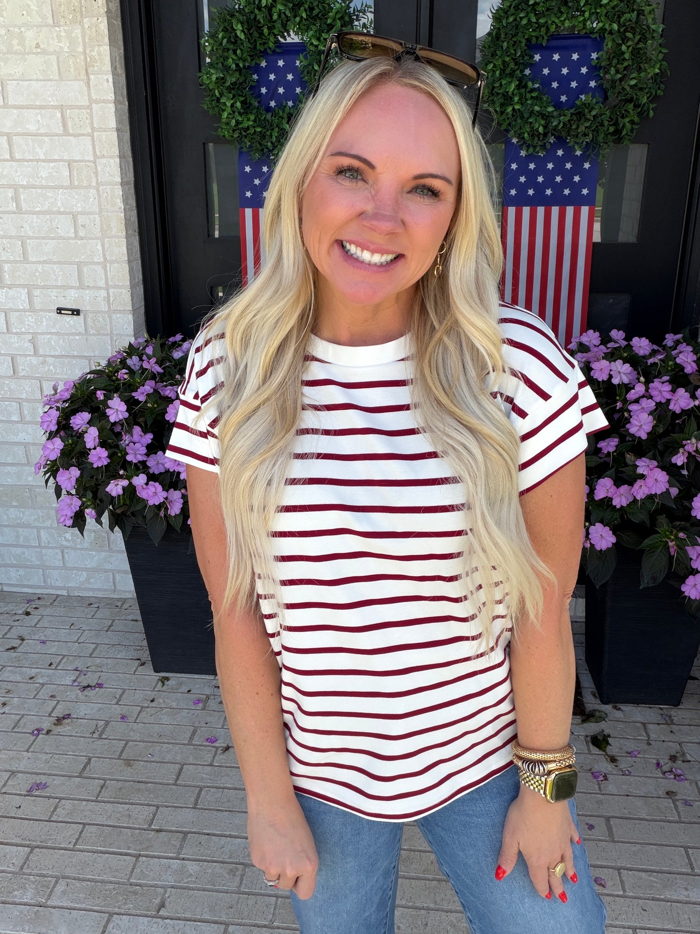 Burgundy & Cream Stripe Tee