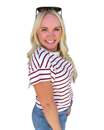Burgundy & Cream Stripe Tee