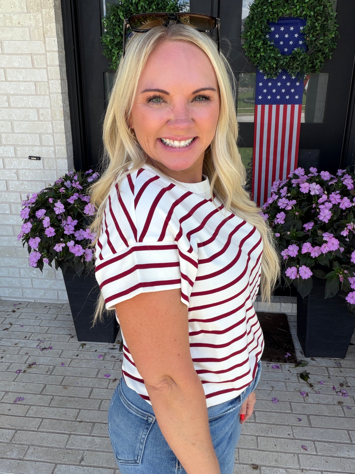Burgundy & Cream Stripe Tee