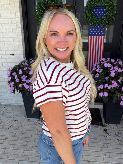 Burgundy & Cream Stripe Tee