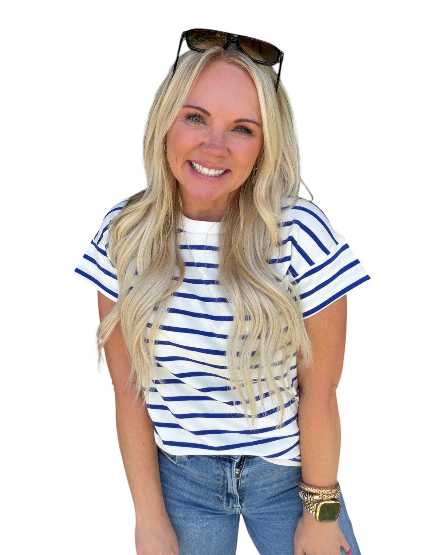 Royal Blue & Cream Stripe Tee