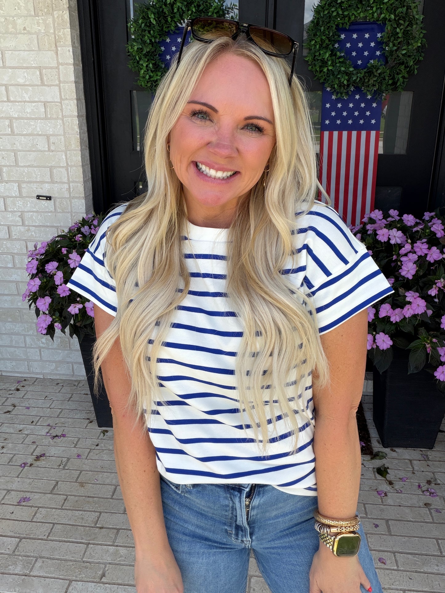 Royal Blue & Cream Stripe Tee