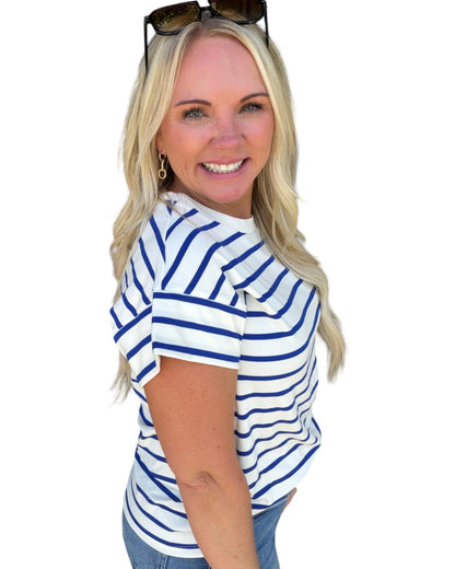 Royal Blue & Cream Stripe Tee