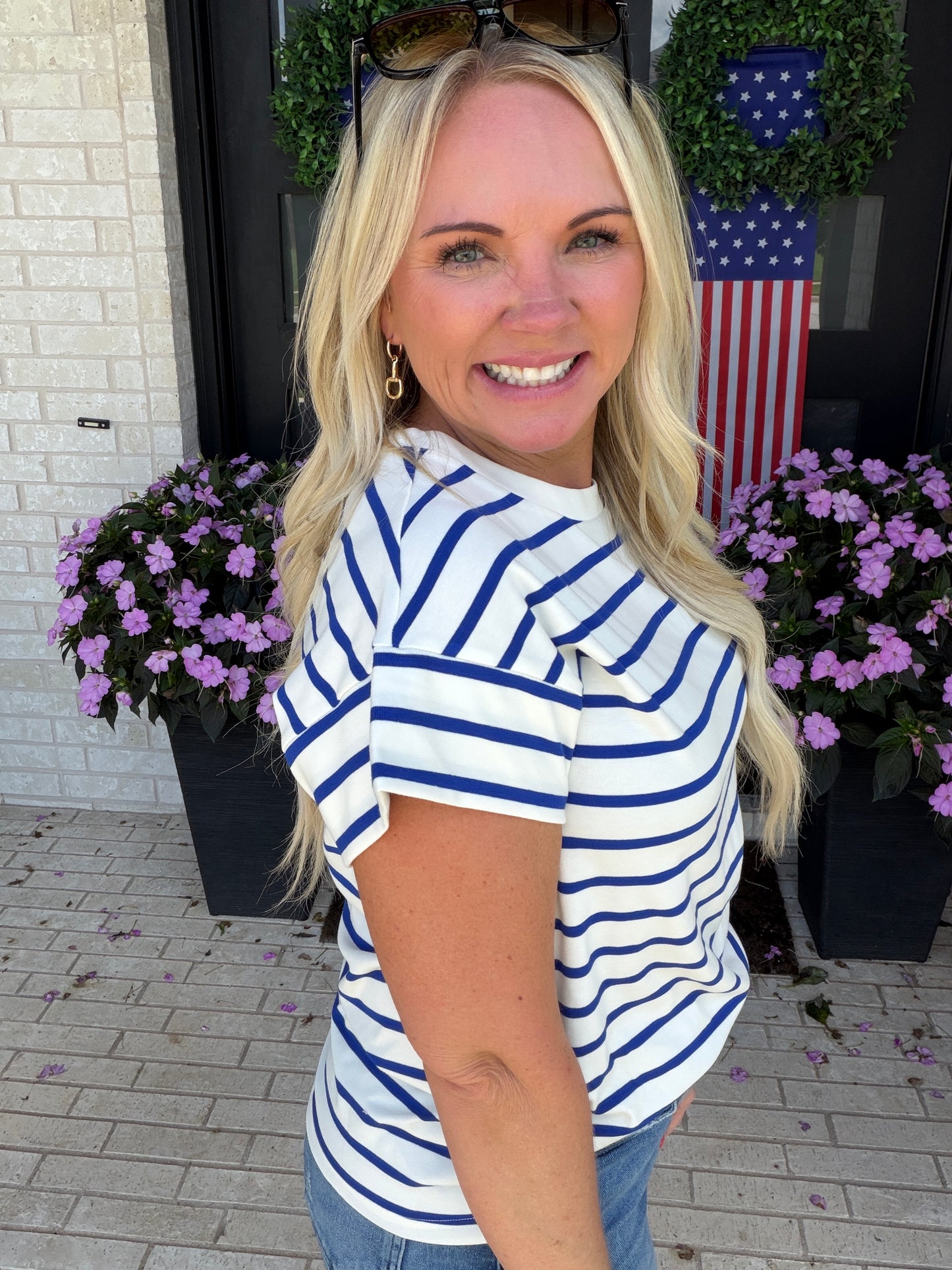 Royal Blue & Cream Stripe Tee