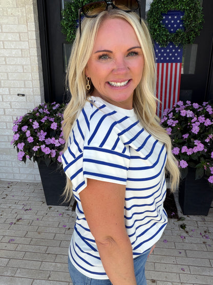 Royal Blue & Cream Stripe Tee