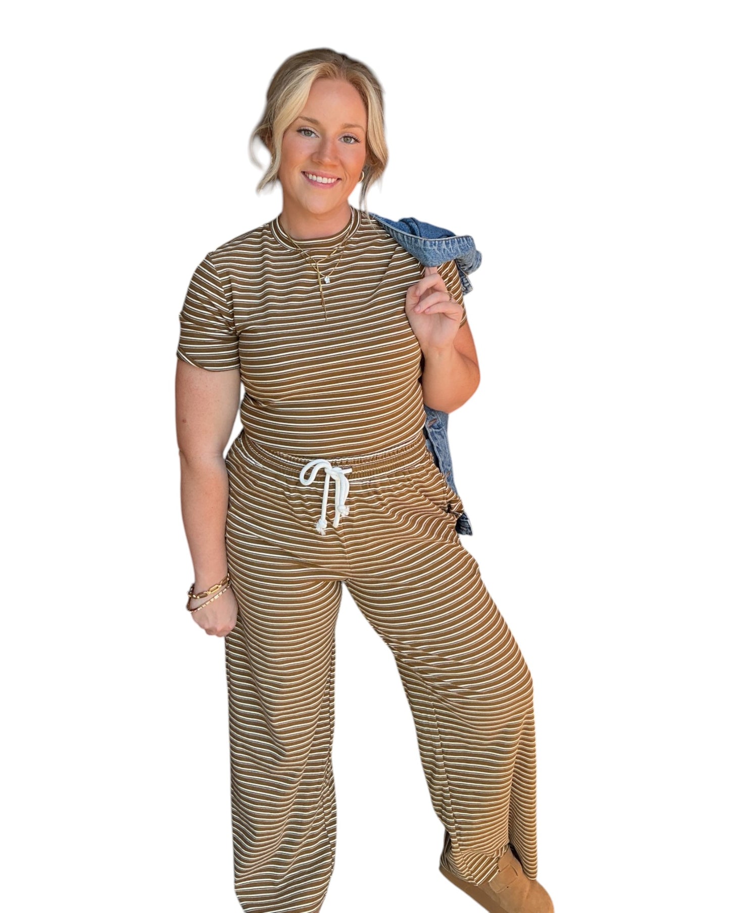 Everyday Ease Striped Lounge Set - Olive