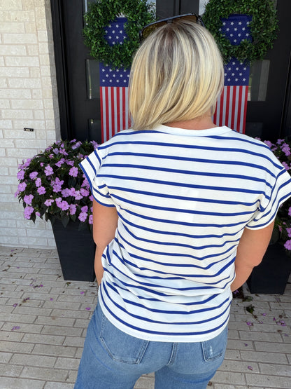 Royal Blue & Cream Stripe Tee