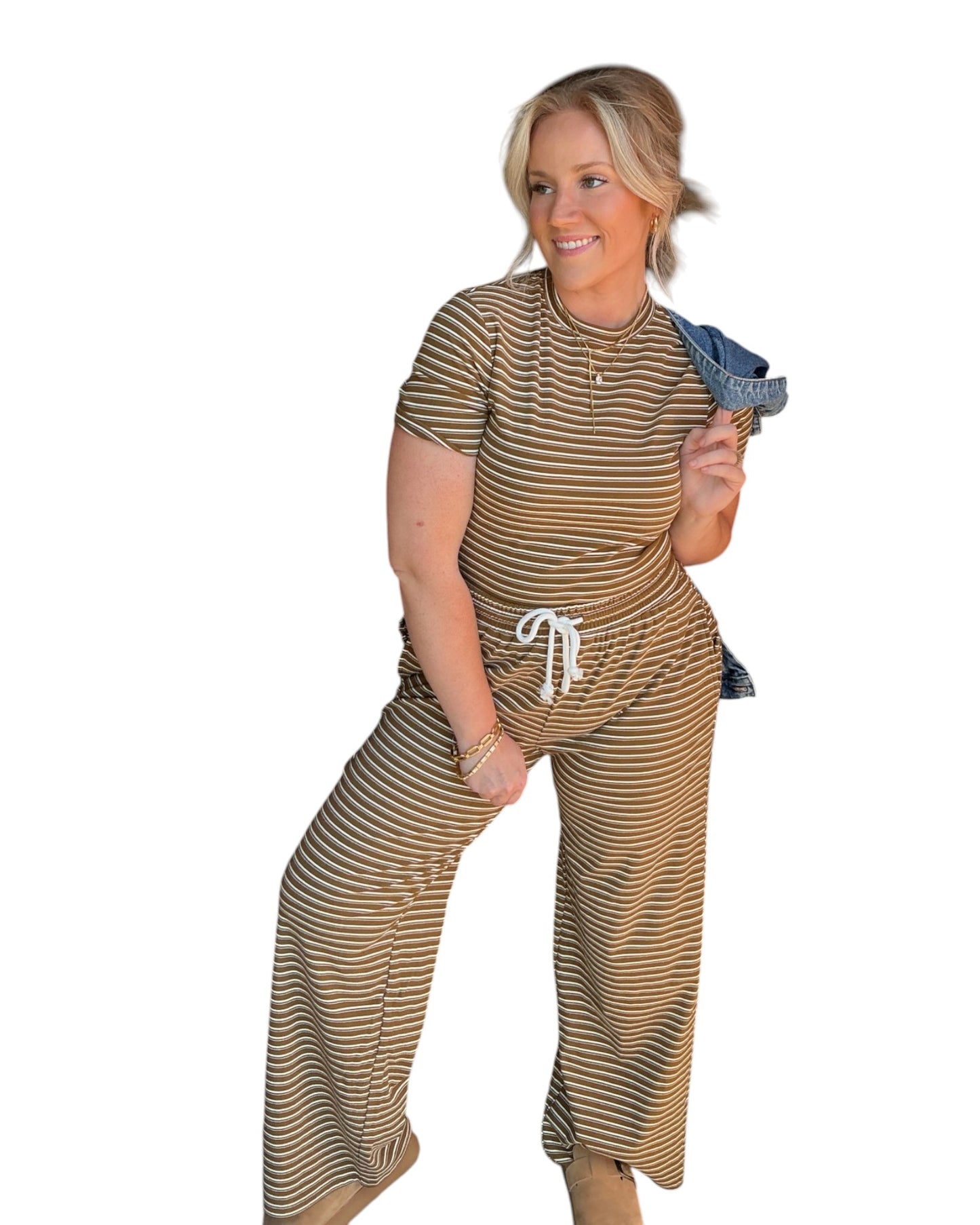Everyday Ease Striped Lounge Set - Olive