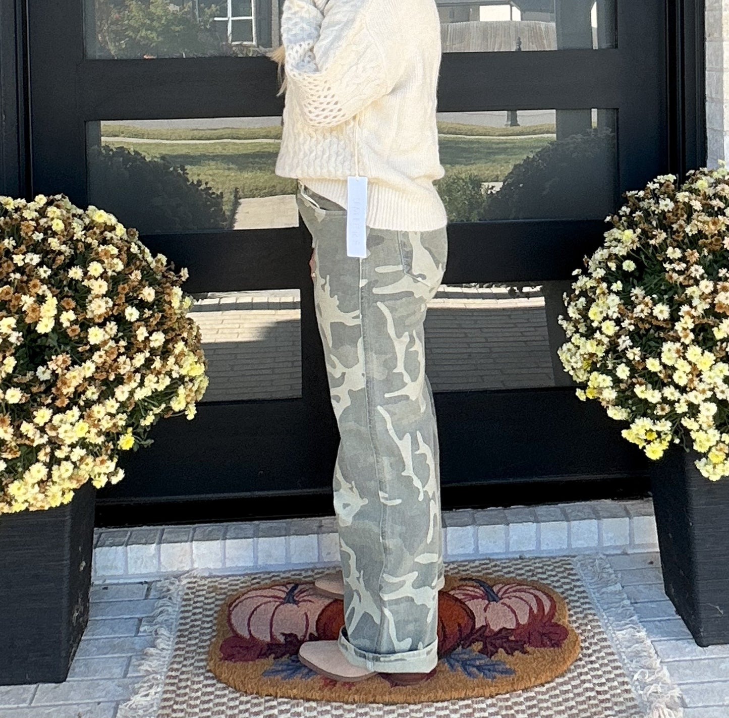 High Rise Camo Wide Leg Jeans