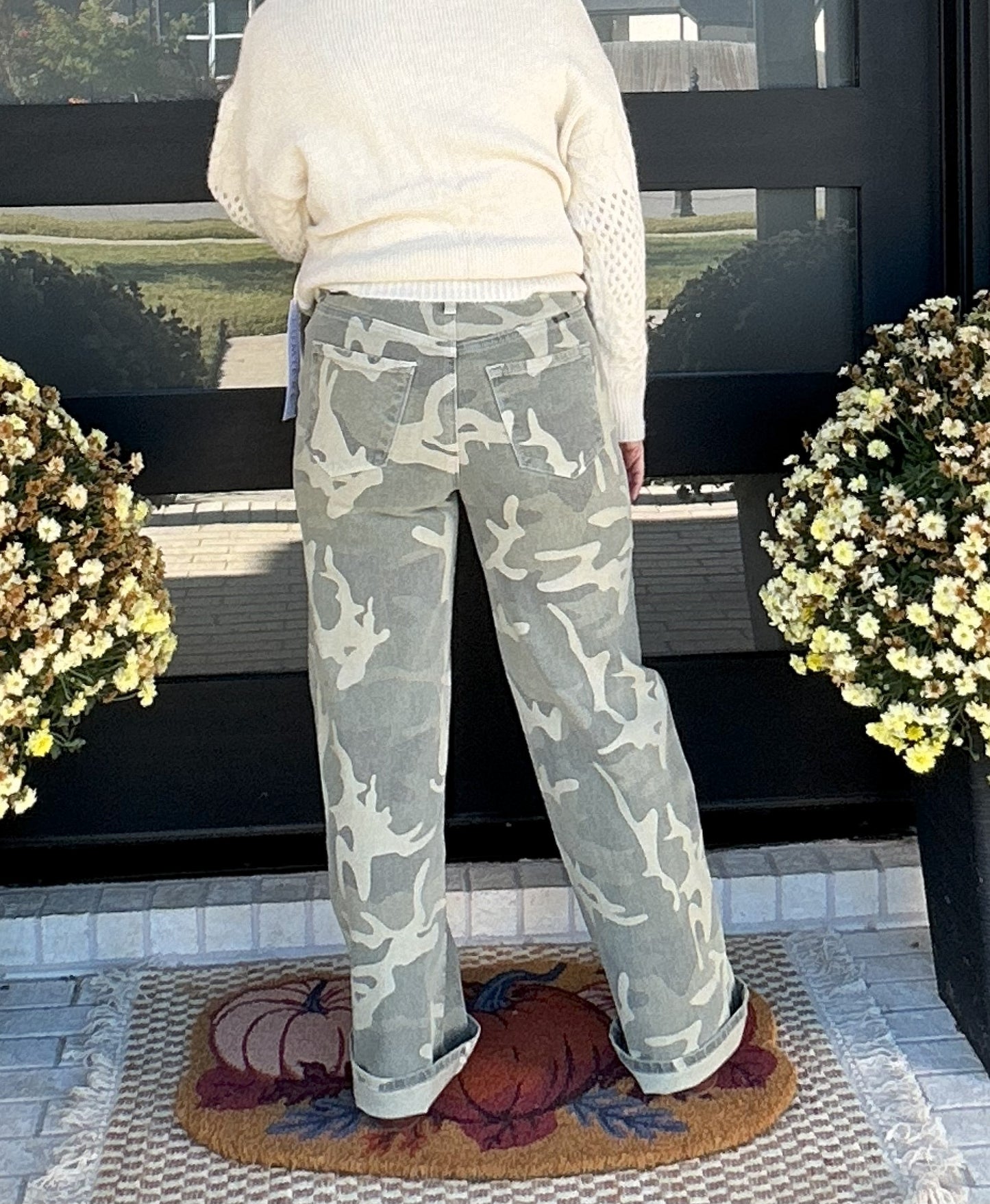 High Rise Camo Wide Leg Jeans