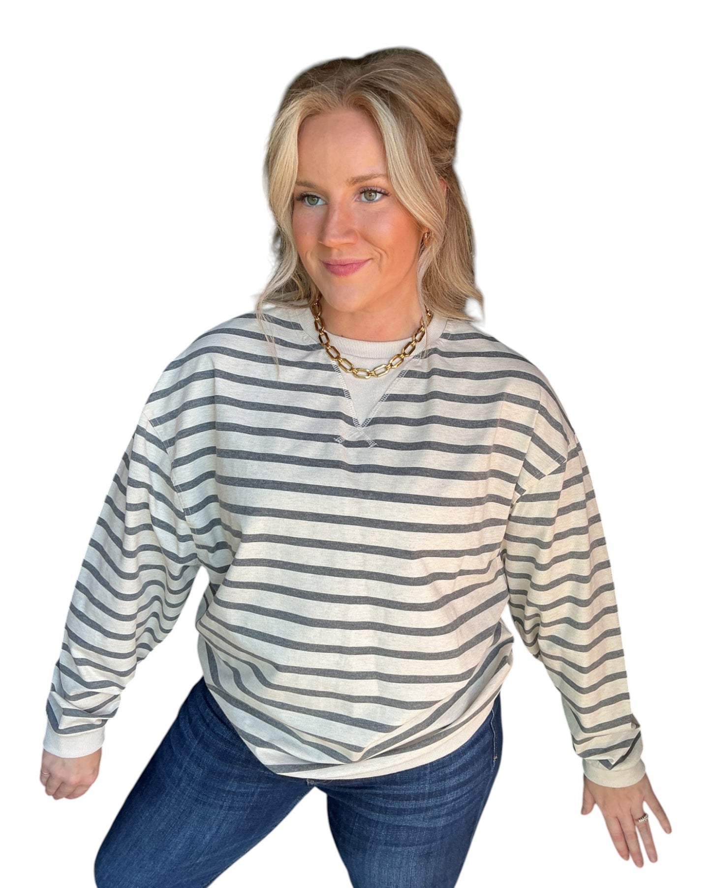 Line Up Long Sleeve Pullover - Grey