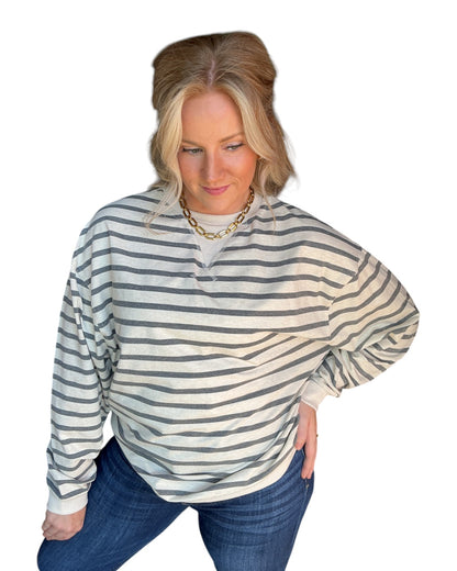 Line Up Long Sleeve Pullover - Grey