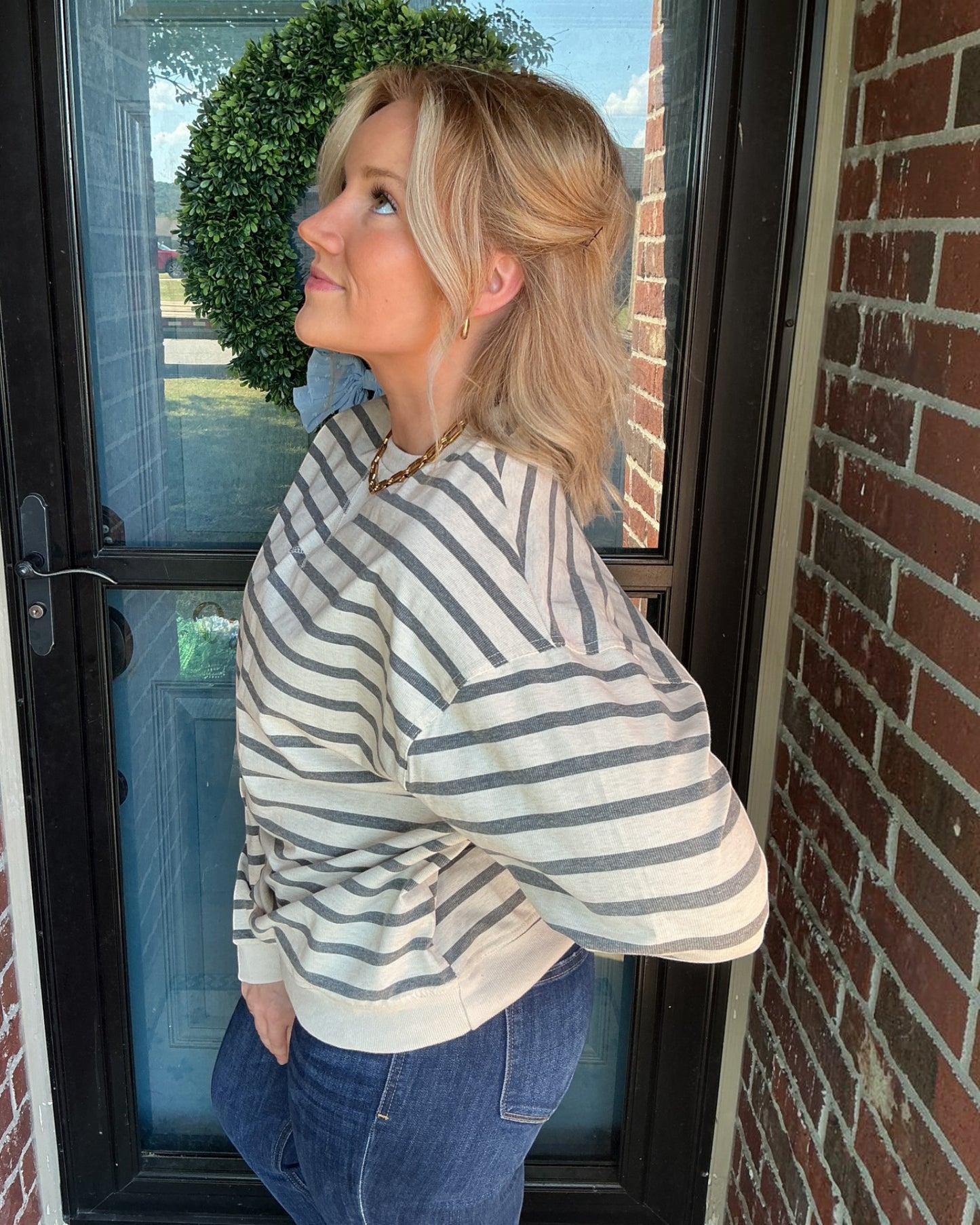 Line Up Long Sleeve Pullover - Grey