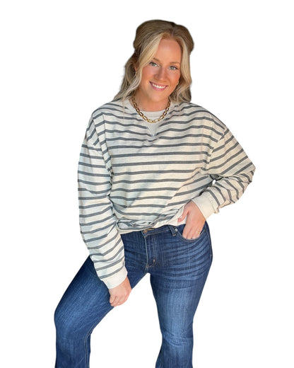 Line Up Long Sleeve Pullover - Grey