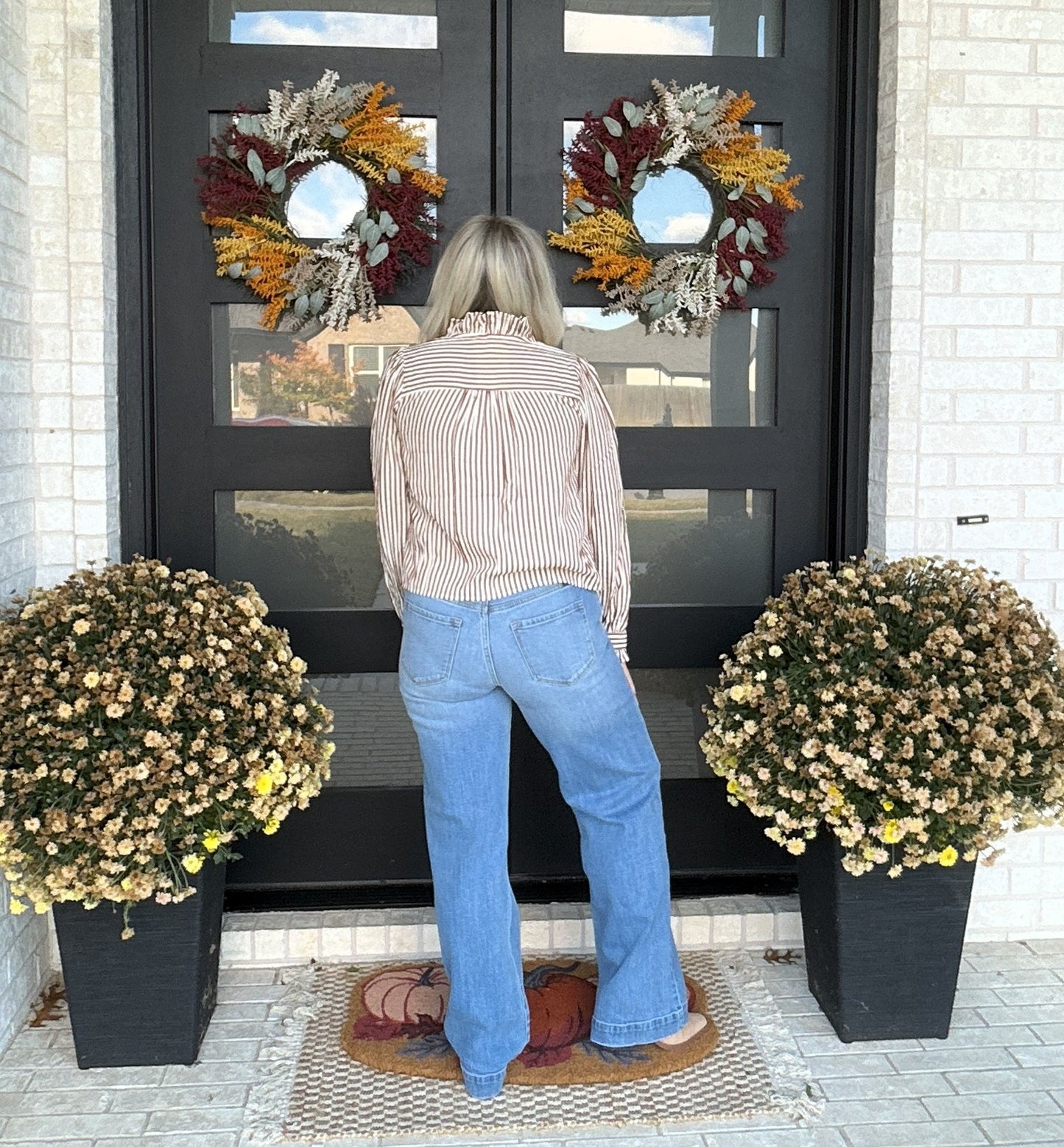 Cider Stripe Ruffle Blouse - Brown