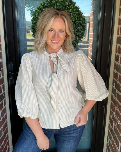 The Double Bow Linen Blouse