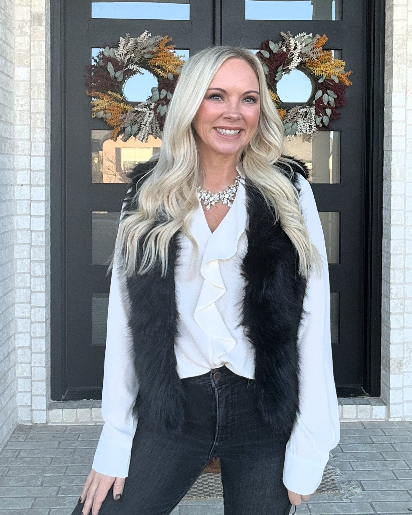 City Luxe Faux Fur Vest-Black