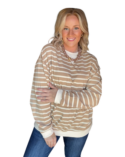 Line Up Long Sleeve Pullover - Taupe