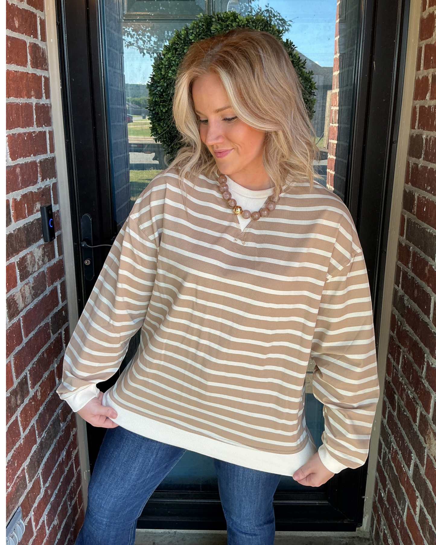 Line Up Long Sleeve Pullover - Taupe